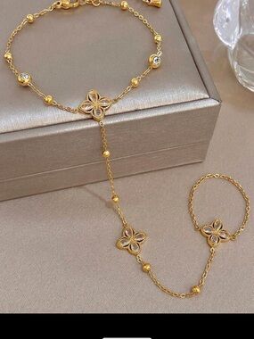 Affordable Fashion Finds Gold Floral Lariat Hand Chain Bracelet